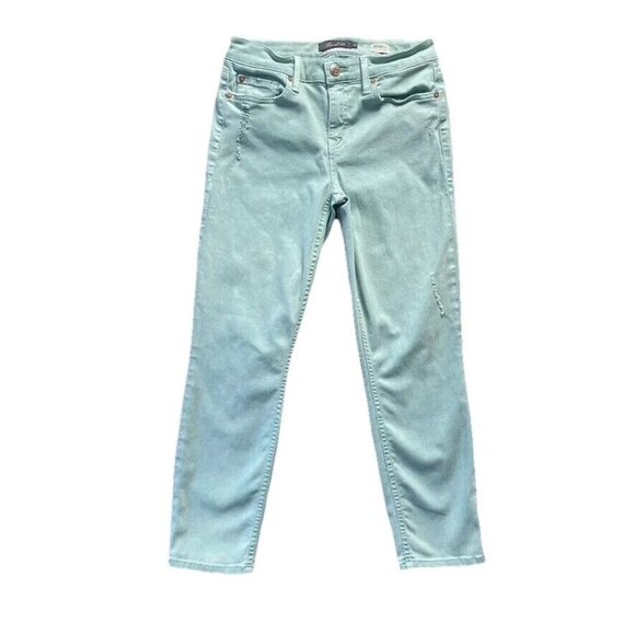 Anthropologie Level 99 Jeans Women 27 Mint Lily Roll Up Crop Mid Rise Distressed - Picture 1 of 14